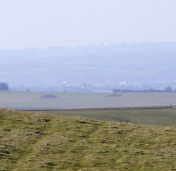 Trois personnes de dos qui font de la randonnée à cheval à la campagne